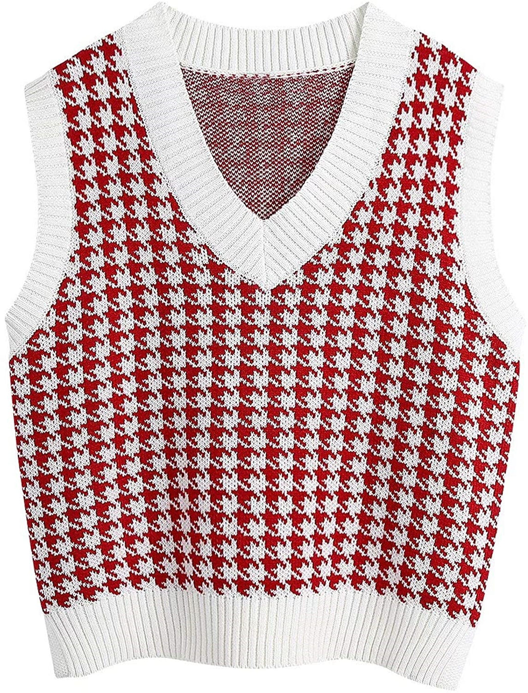 Damen ärmellose Strickweste mit modernem Hahnentrittmuster EB