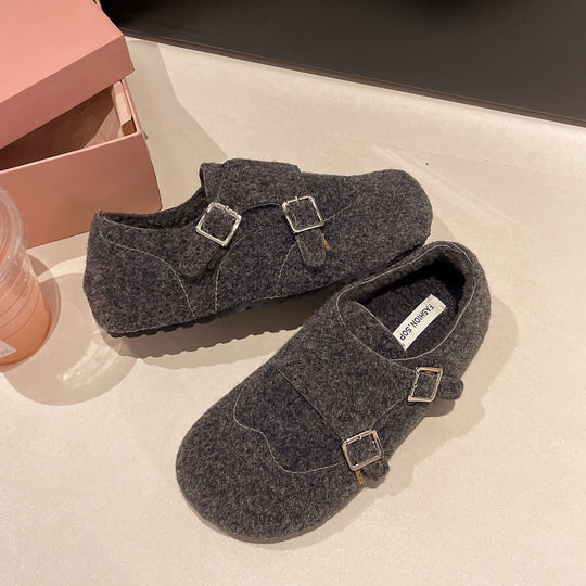 Damen Fleece-Hausschuhe mit praktischem Doppelschnallenverschluss EB
