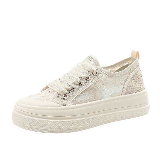Damen modische Plateausneaker mit floraler Spitze und bequemer Sohle EB