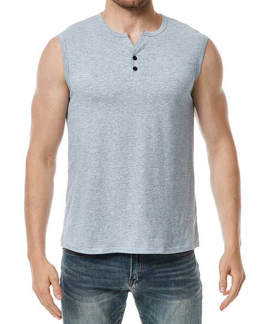 Herren ärmelloses Henley-Shirt mit modernen Knopfdetails EB