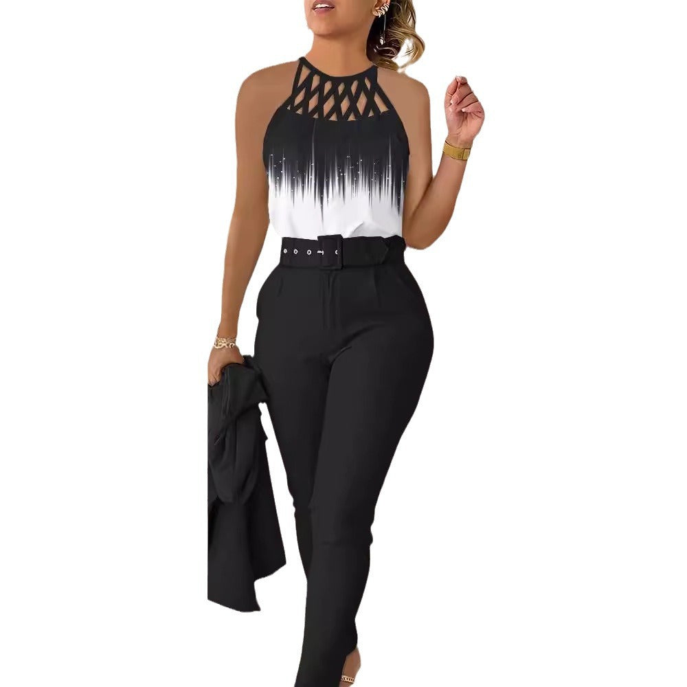 Damen Schicke Bluse mit Netzträgern und eleganter Hose EB