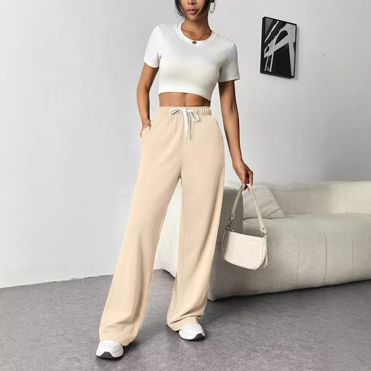 Damen Bequeme Freizeithose mit elastischem Bund und weitem Schnitt EB