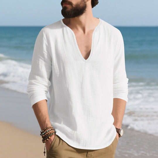 Herren lässiges Langarmshirt mit V-Ausschnitt aus hochwertigem Baumwollmix EB