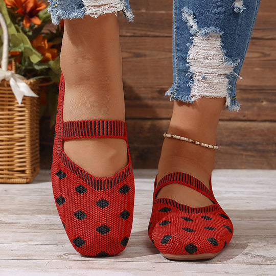 Damen Ballerinas mit elastischem Riemen und Polka-Dots EB