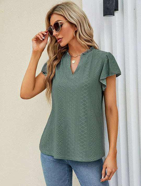 Damen luftige Bluse mit Spitzendetail EB