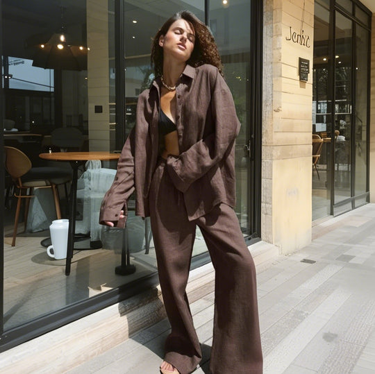 Damen Bequemer Leinen-Loungewear-Anzug EB