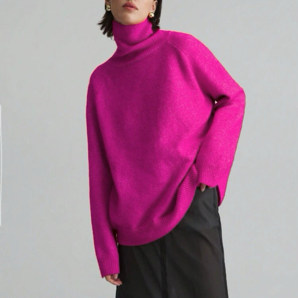 Damen Modischer Rollkragenpullover mit Oversized-Schnitt und feiner Struktur EB