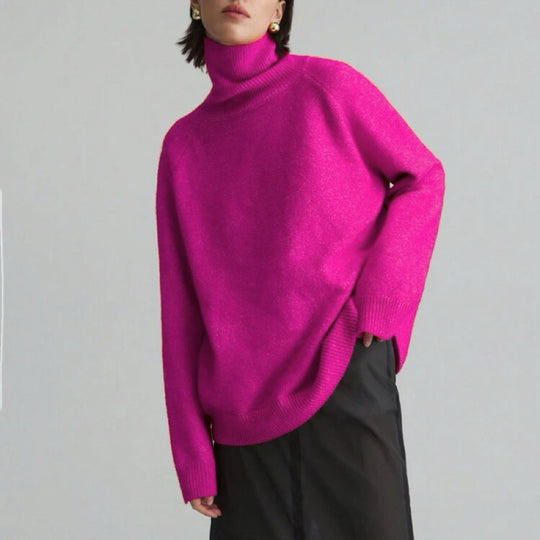 Damen Modischer Rollkragenpullover mit Oversized-Schnitt und feiner Struktur EB
