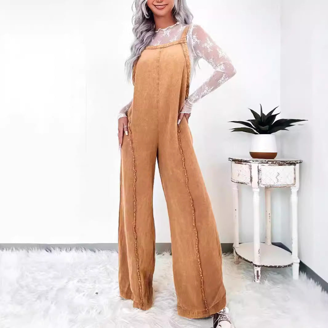 Damen Weit geschnittene Jeans-Latzhose EB