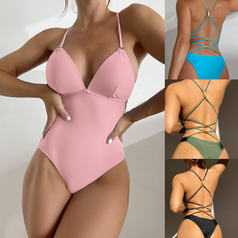 Damen Einteiler Badeanzug mit elegantem Rückenausschnitt EB