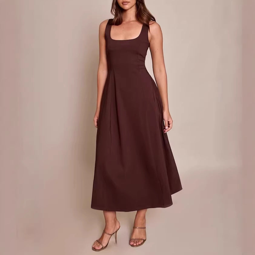 Damen Midikleid mit quadratischem Ausschnitt und weitem Rock EB