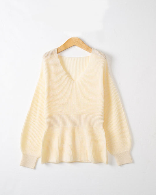 Damen Grobstrickpullover mit tiefem V-Ausschnitt und lässigem Schnitt EB