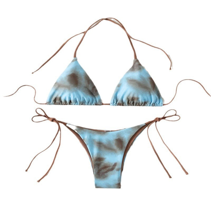 Damen Triangel Bikini mit verstellbaren Bindebändern und raffiniertem Rüschendesign EB