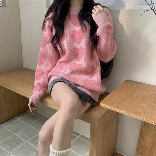 Damen kuscheliger Pullover mit abwechslungsreichem Muster und lässigem Schnitt EB