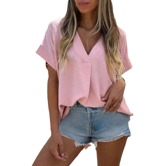 Damen Oversize Leinenbluse mit V-Ausschnitt und lässigem Schnitt EB