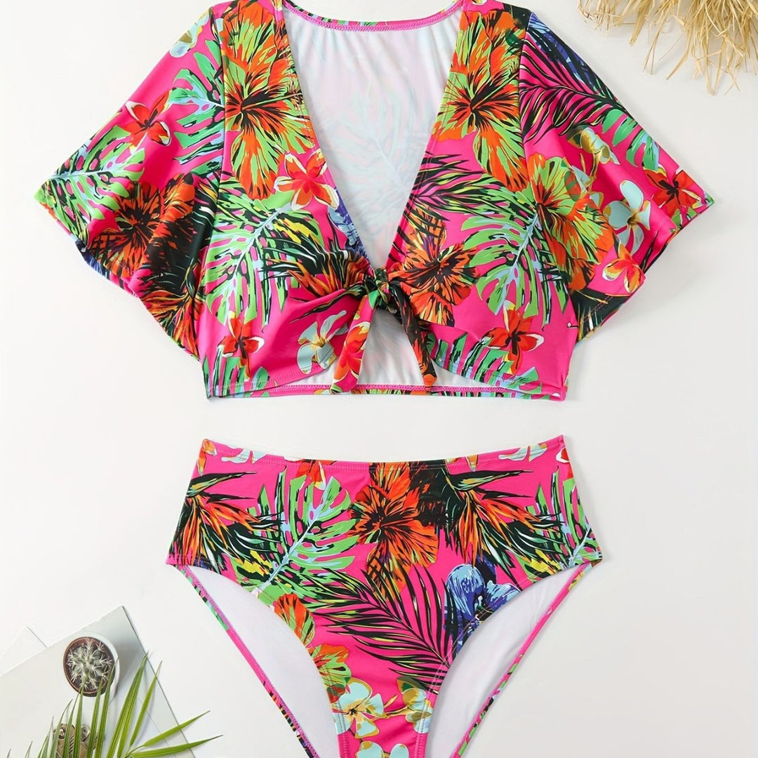 Damen Bikini-Set mit floralen Mustern und leichtem Überwurf EB