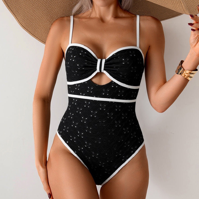 Damen Eleganter Einteiler Badeanzug mit modischem Knotendesign EB
