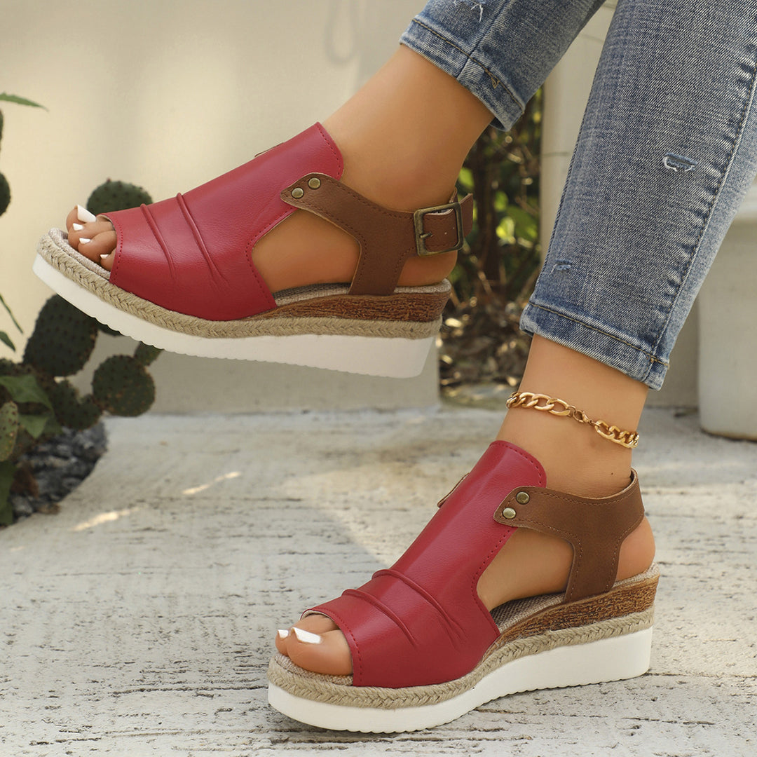 Damen Elegante Wedge-Sandalen mit offenen Zehen und modischen Riemen EB
