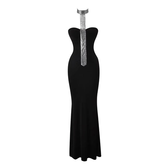 Damen Hochwertiges Maxikleid mit schimmerndem Halsband EB
