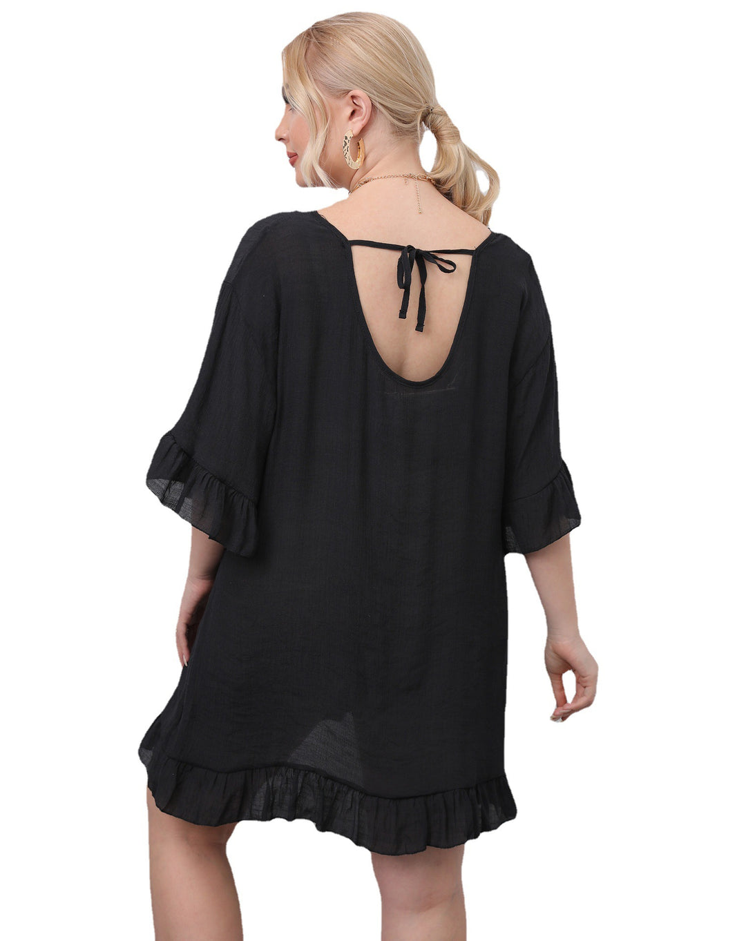 Damen leichtes Strandkleid mit voluminösen Rüschen EB