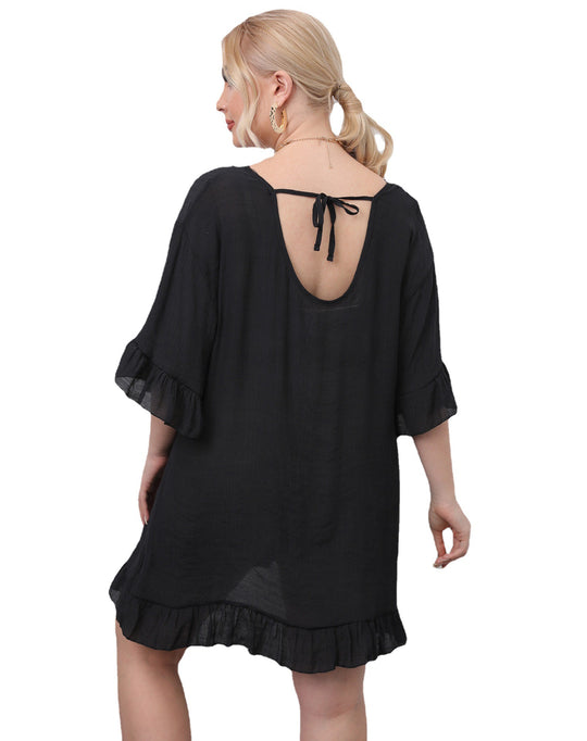 Damen leichtes Strandkleid mit voluminösen Rüschen EB