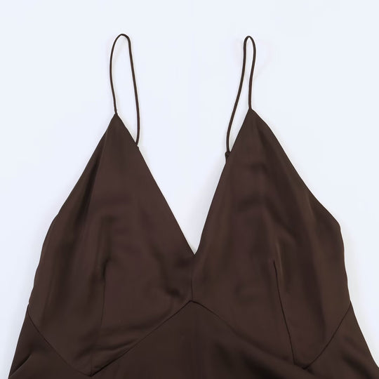 Damen Maxikleid mit elegantem asymmetrischen Saum und feinem V-Ausschnitt R&B