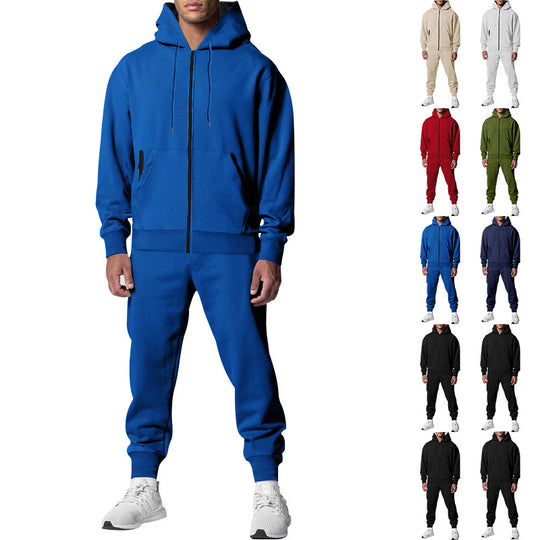 Herren nan zweiteiliges Trainingsset mit durchgehendem Reißverschluss, doppellagiger Kapuze und tapered Jogginghose EB