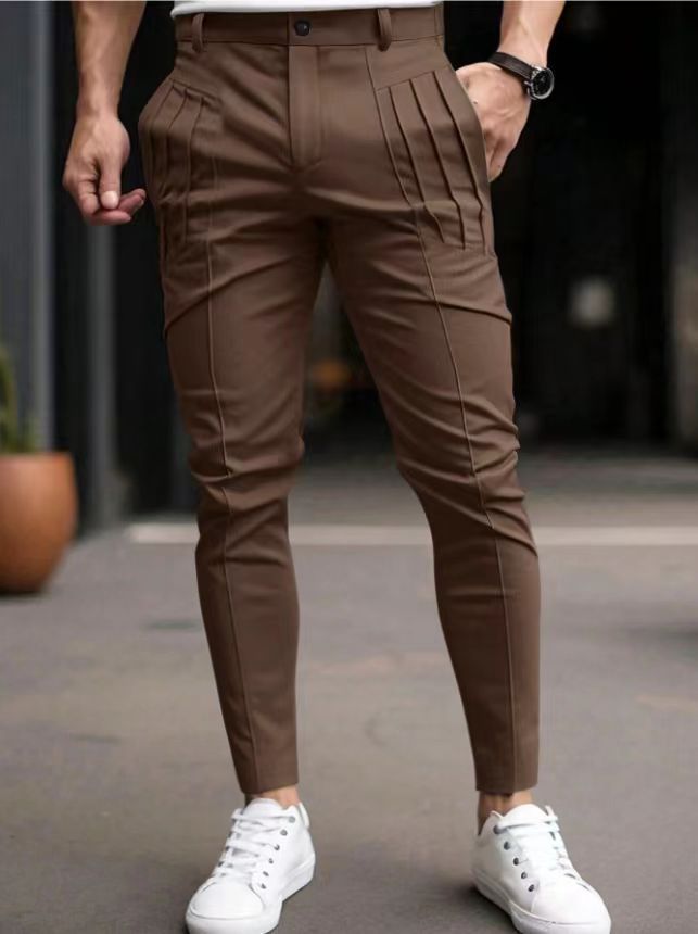 Herren nan schmale Bundfalten-Chino mit dekorativen Längsfalten und tapered Bein EB
