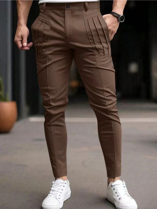 Herren nan schmale Bundfalten-Chino mit dekorativen Längsfalten und tapered Bein EB