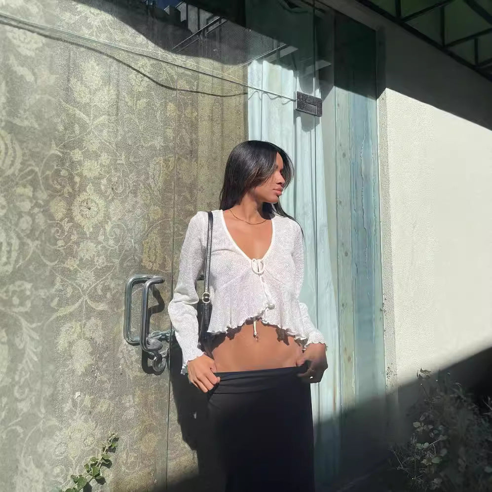Damen Luftiges Crop-Top mit femininer Schnürung und lässigem Design EB
