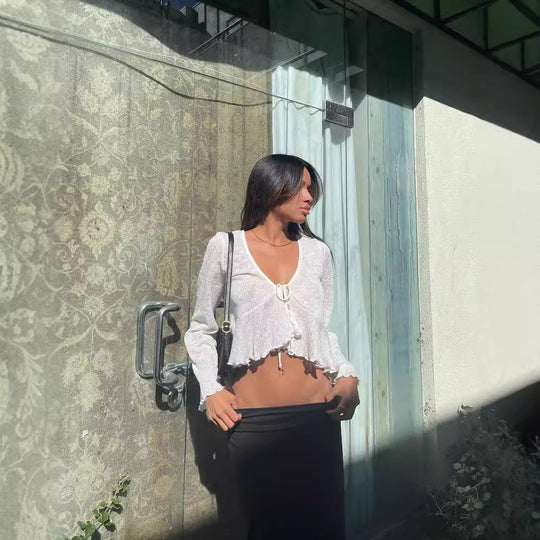 Damen Luftiges Crop-Top mit femininer Schnürung und lässigem Design EB