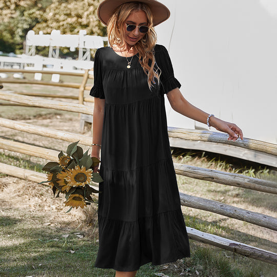 Damen Midikleid mit Rüschendetails und fließendem Schnitt EB
