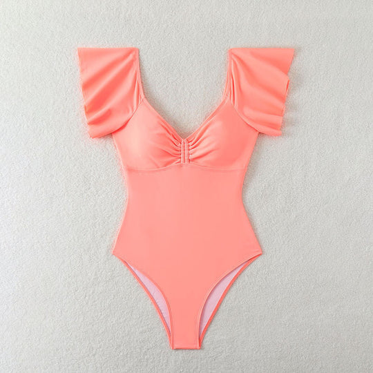 Damen eleganter Einteiler Badeanzug mit Rüschendetails EB