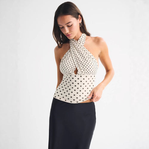 Damen Wickeloberteil mit schickem Punkte-Design und tiefem Ausschnitt EB