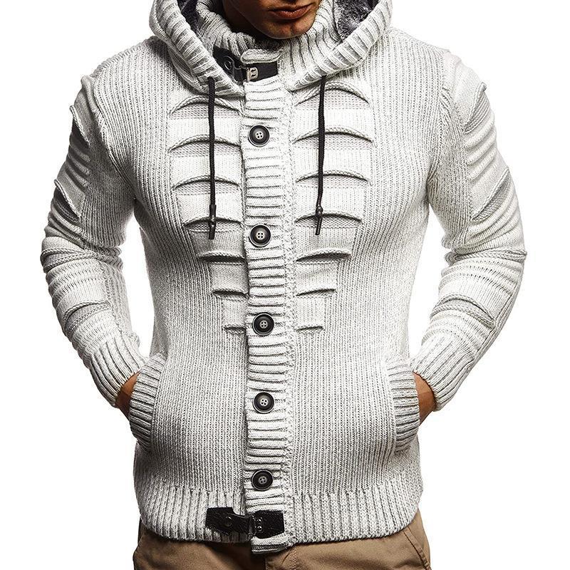 Herren Strickjacke mit Kapuze und dekorativen Knopfdetails EB