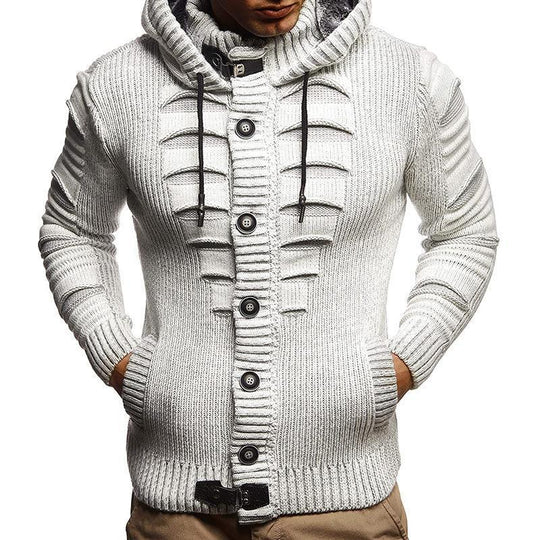 Herren Strickjacke mit Kapuze und dekorativen Knopfdetails EB