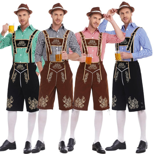Herren nan Filzoptik-Lederhose knielang mit barocker Stickerei, verstellbaren Trägern und Dekornieten EB