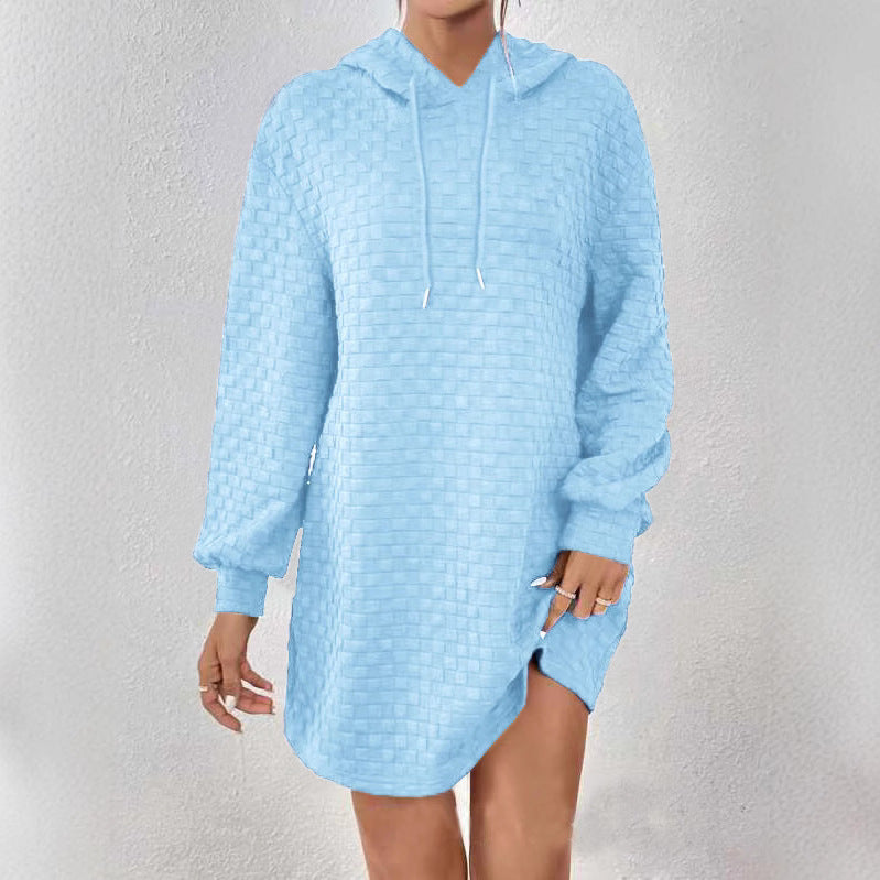 Damen Kapuzenkleid mit Strukturmuster und langen Ärmeln EB