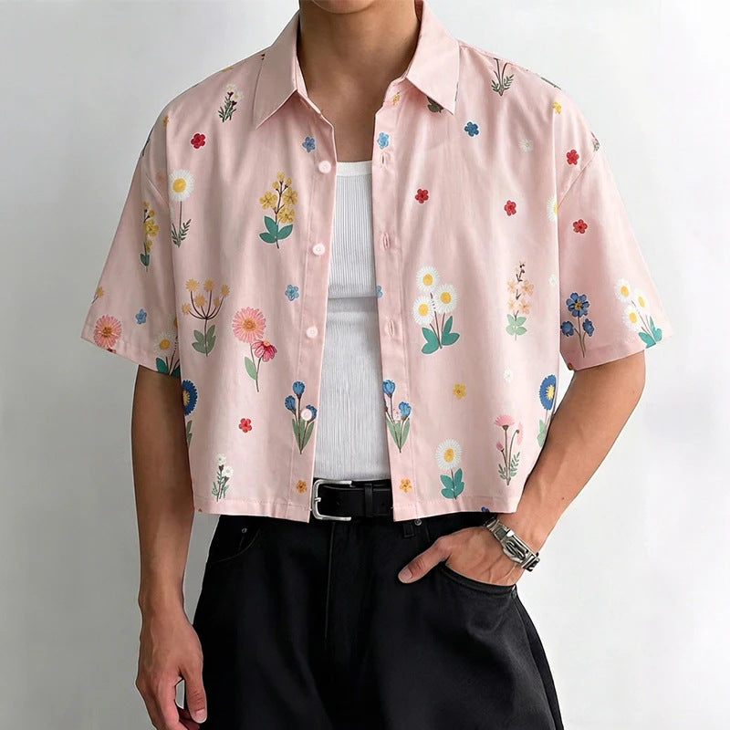 Damen nan kastig geschnittene Kurzarm-Hemdbluse mit floralem Allover-Print, Hemdkragen und kurzem Saum EB