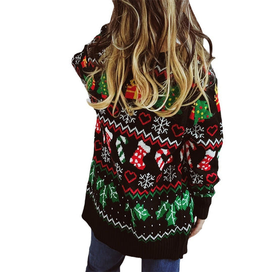 Damen Weihnachts-Strickjacke mit festlichem Design und knöpfbarem Schnitt EB