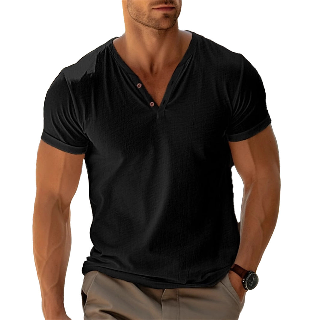 Herren lässiges Henley-T-Shirt mit Knopfleiste und atmungsaktivem Stoff EB