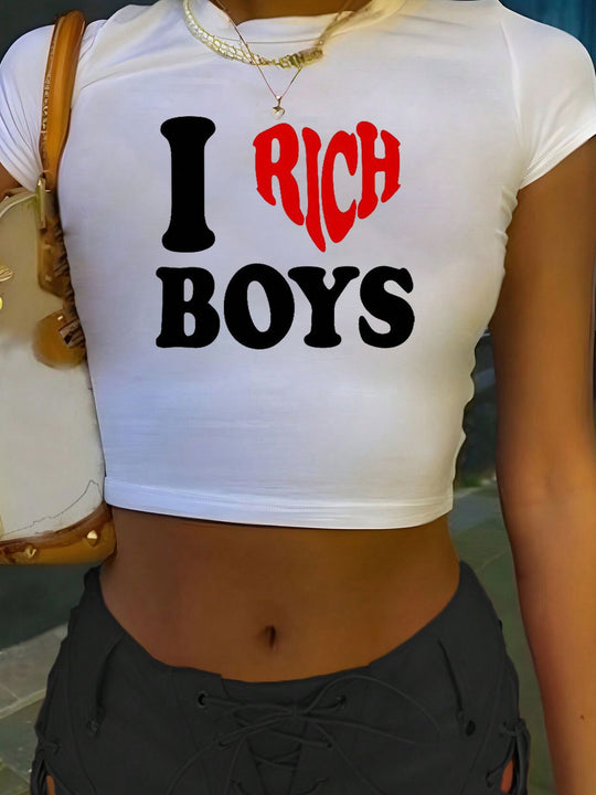 Damen Crop-T-Shirt mit inspirierendem Aufdruck und figurbetontem Schnitt EB