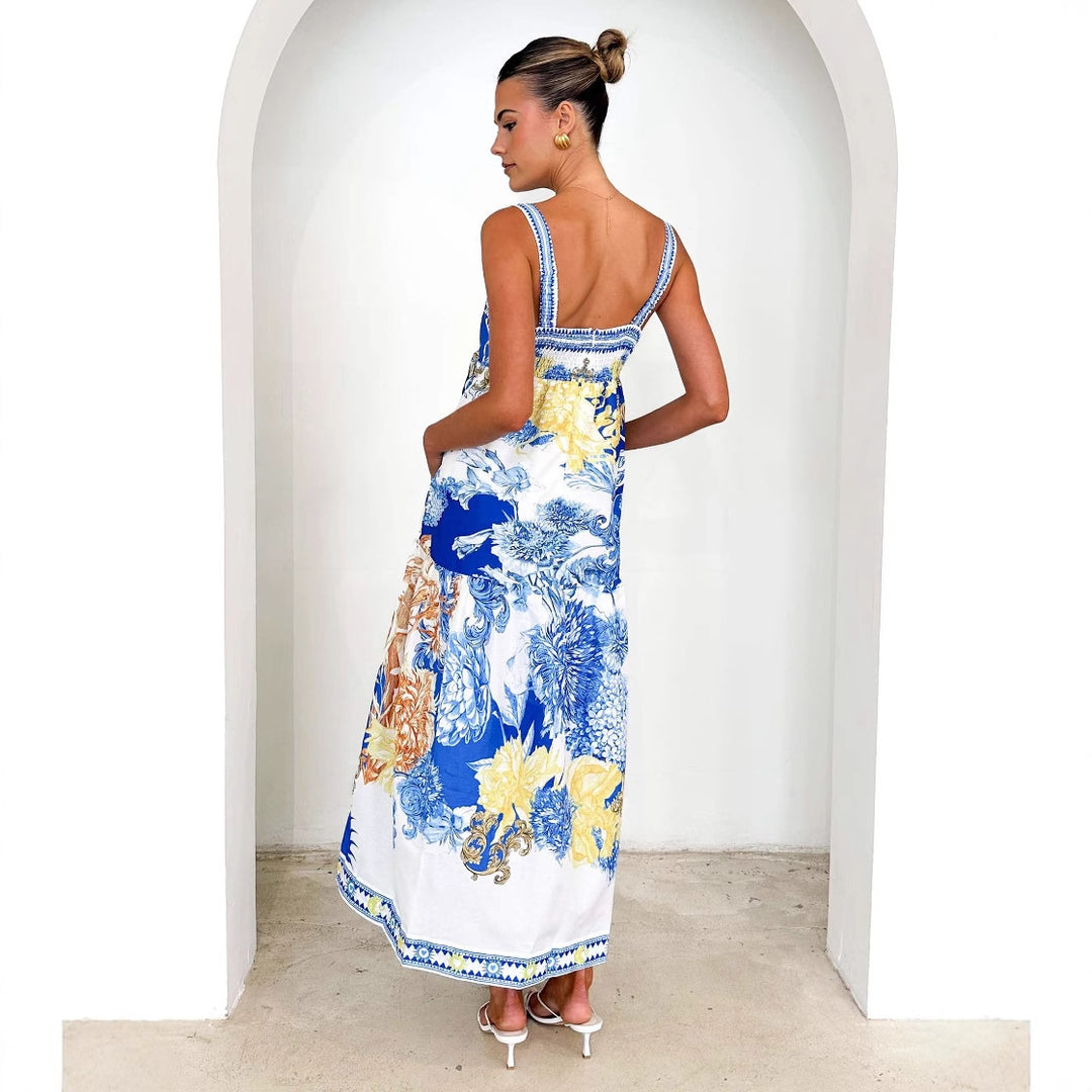Damen Maxikleid mit floralem Muster und schmalen Spaghettiträgern EB