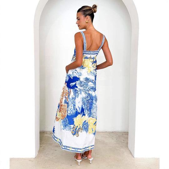 Damen Maxikleid mit floralem Muster und schmalen Spaghettiträgern EB