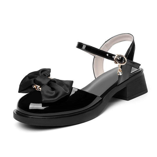 Damen elegante Lackschuhe mit bequemem Absatz und Schleife EB
