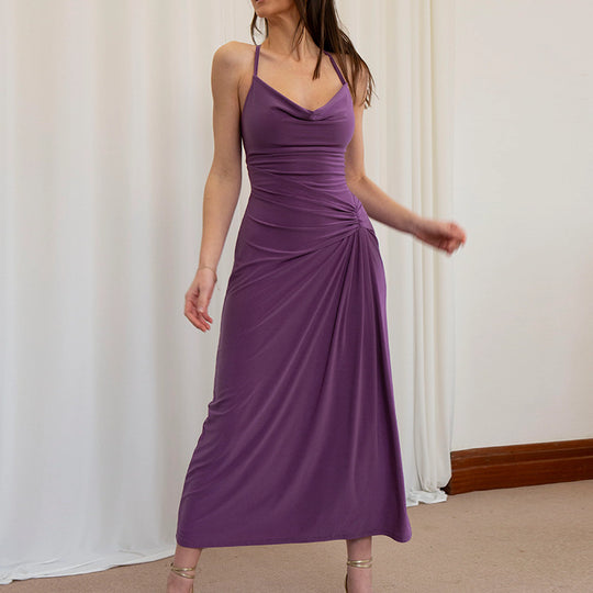 Damen Elegantes Maxikleid mit asymmetrischem Cowl-Ausschnitt und stilvoller Raffung EB