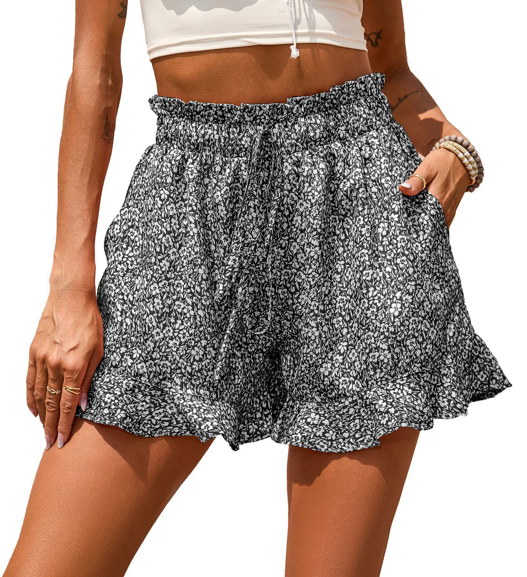Damen florale Shorts mit elastischem Bund und lässigem Design EB