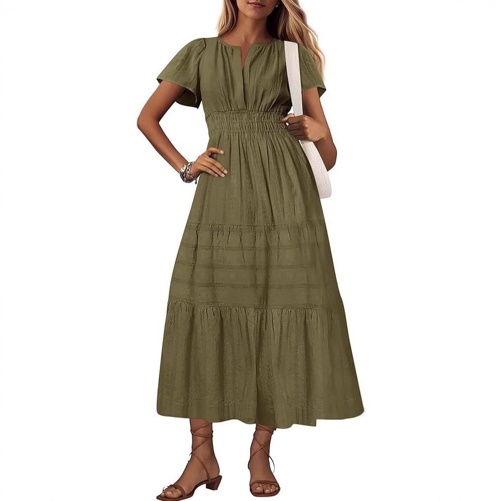 Damen Maxikleid mit elegantem V-Ausschnitt und frisch gerafftem Design EB