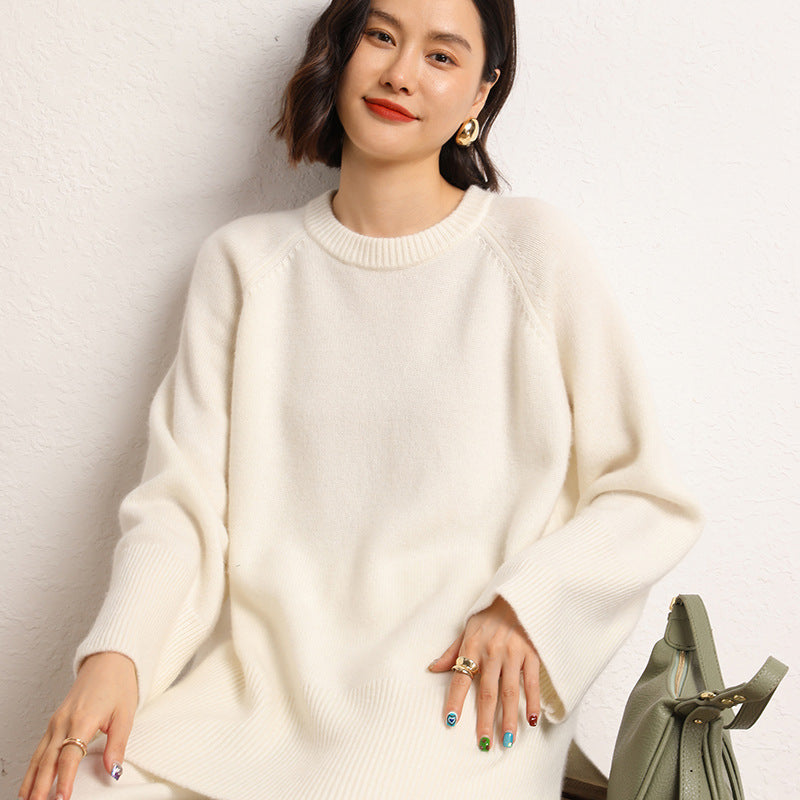 Damen Eleganter, lässiger Strickpullover mit weitem Schnitt und detailreichen Ärmeln EB