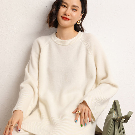 Damen Eleganter, lässiger Strickpullover mit weitem Schnitt und detailreichen Ärmeln EB